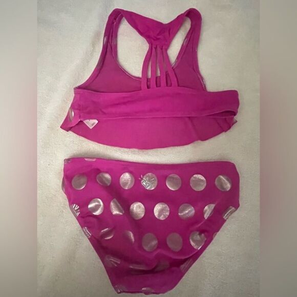 Girls size 7 Justice bright pink with silver colored circles racer back bikini - Picture 7 of 11